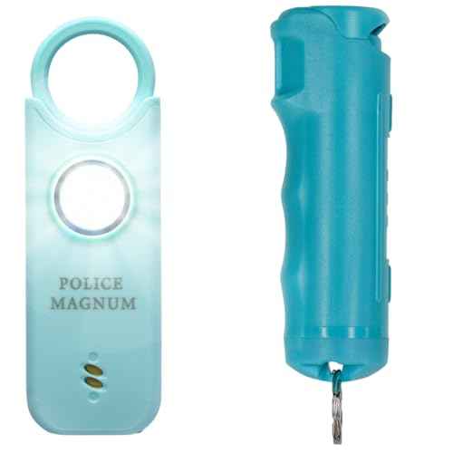 Police Magnum Personal Safety Alarm & Pepper Spray Combo Self Defense Pack for Women- Loud 135db Siren with Light & Max Strength Flip Top Pepper Spray Protection