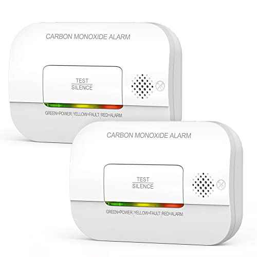 Carbon Monoxide Detector, 7 Year Sensor Life CO Detector with Battery Warning Indicator and Test Button, 85 dB, for Ceiling and Wall Mounting, White (2Pack)