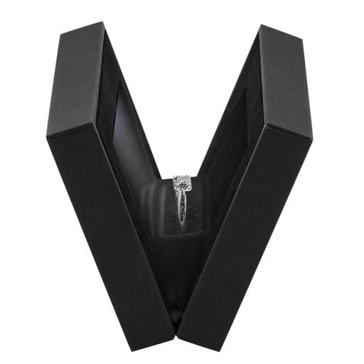 Allure - Slim Ring Box With LED Light, Square Shaped Elegant Flat Diamond Ring Case, Small, Black Velvet Interior Jewelry Display Gift Box For Unique Proposal, Engagement Or Wedding.