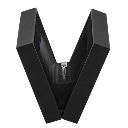 Allure - Slim Ring Box With LED Light, Square Shaped Elegant Flat Diamond Ring Case, Small, Black Velvet Interior Jewelry Display Gift Box For Unique Proposal, Engagement Or Wedding.