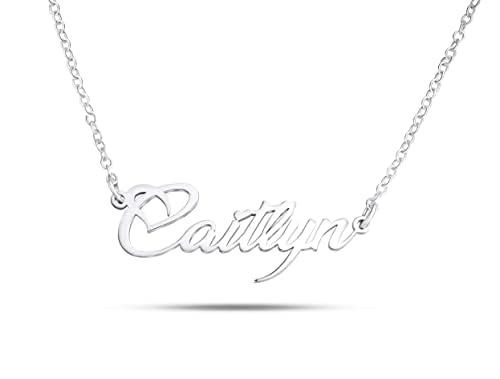 ZNA Jewels Personalised Name Necklace for Women - Customised Sterling Silver Dainty Heart Pendant, Elegant Jewellery Ideal for Birthday, Gifts for Women, Girls & Teens (925 Sterling Silver)