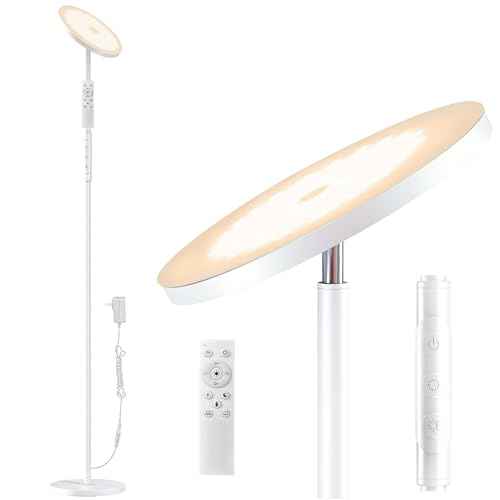 LED Floor Lamp, 3600LM Bright Standing Lamp 350W Equivalent with 2700K-6500K Stepless Dimming, Modern Torchiere Room Lamp with Remote/Touch Control, 69" Tall Lamp for Living Room Bedroom Office(White)