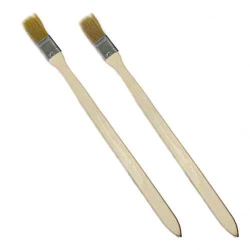 2 Pcs Straight Head Paint Brush Pig Hair with Long Wooden Handle,Wood Handle Metal Hoop Straight Head Paint Brush Beige White(Brush Head Width 25mm/1.0in)