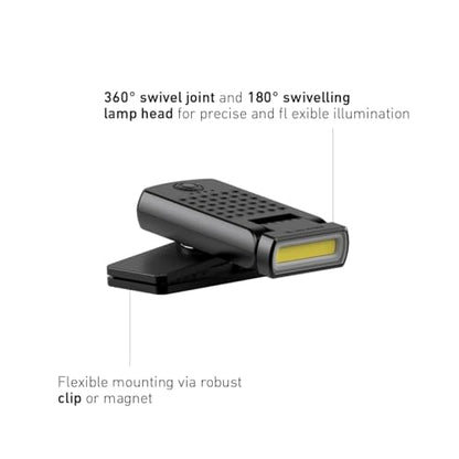 Ledlenser W1R Rechargeable COB LED Work Light, 220lm Portable Inspection Torch inc 360° Rotating Magnetic Base, Robust Clip, USB-C, 61g Pocket Torch for Household Workshop Garage Mechanic Dog Walking
