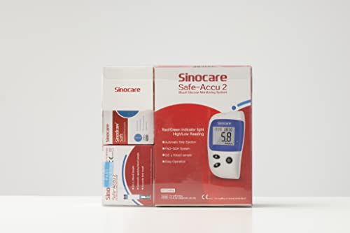 sinocare Blood Glucose Meter/Blood Sugar Monitor Safe-Accu2 /Blood Sugar Test Kit with Test Strips x 50 & Case for UK Diabetics -in mmol/L