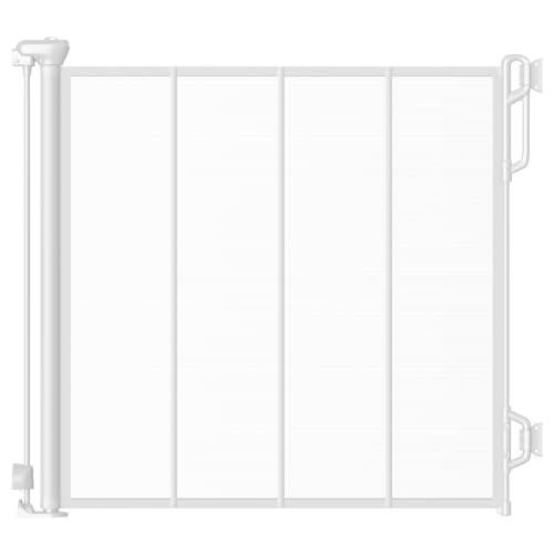 Reinforced Retractable Baby Gate or Mesh Dog Gate,Easy to Use for Stairs, Doorways, Hallways, Indoor, Outdoor, Wide Pet Gate 33.5" Tall, Extends to 45" Wide, White