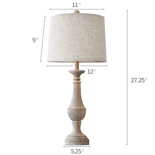 PoKat 27.25'' Table Lamp for Living Room with 2 USB Ports - Bedside Lamps for Night Stands, Farmhosue Nightstand Light Lamp, Mid Century Tall Lamp for Bedroom, Living Room, End Table, Distressed White