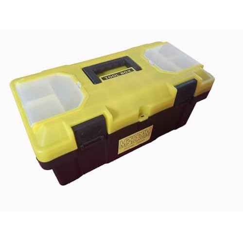19 Inch Tool Box Plastic Box with Handle Tool Storage Removable Inner Tray Lightweight Easy to Carry for Home Factory Black+Yellow