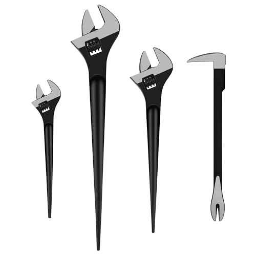 C&T 3-Piece Adjustable Spud Wrench and Pry Bar Set, Spud Wrench, Nail Puller, Claw Bar, Cats Paw Nail Puller, Universal Wrenches, 8In, 10In, 12In, CR-V, Suitable for Home Renovation and Woodworking