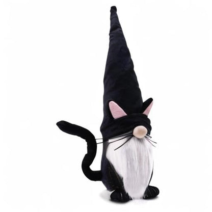 Upltowtme Black Cat Gnome Plush 13.5" Handmade Scandinavian Tomte Figurine Spring Farmhouse Decor Ideal Gift for Women and Cat Lovers