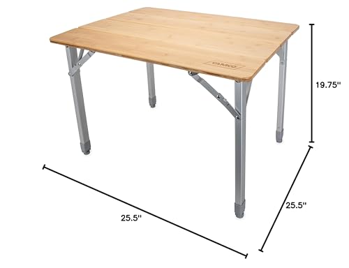 Camco Bamboo Folding Camping Table with Aluminum Legs - Natural Bamboo Top Measures 25 ½ x 19 ¾-inches & Supports Up to 85lbs - Lightweight for Added Portability & Includes Storage Bag (51895)
