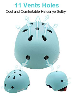CELOID Kids Bike Helmet,Youth Skateboard Helmets for Ages 10-14-16 Years Boys Girls，Adjustable Multi-Sport Bicycle Skateboarding Football Roller Skating Scooter Rollerblade Balance Bike Helmet,L-Blue