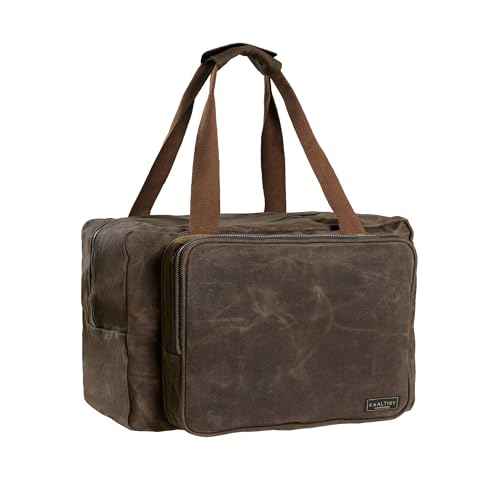Kaaltisy 16oz Waxed Canvas Tool Bag ? Robust Zipper Garden Tools Tote with 3 Compartments & Padded Handle (Grey) ? Tool Organizer for Gardening Wire Cutters Goggles