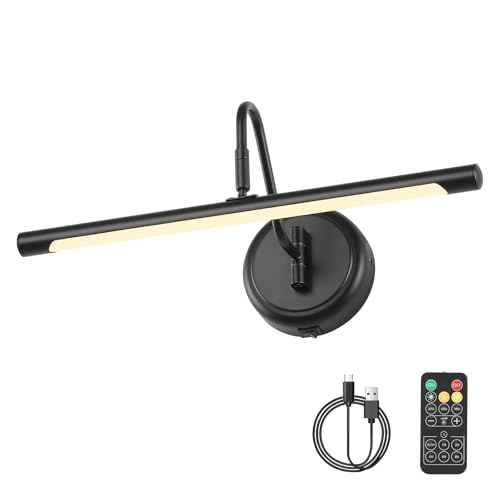 JOOSENLUX Modern Wall Lights Battery Operated Black Wireless Picture Lights for Wall 16.5" Inch Dimmable Under Counter Lights for Kitchen with Swing Arm as Canvas Wall Sconce Light 3000K CRI95+