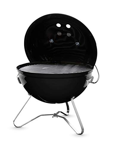 Weber Smokey Joe Premium Charcoal Barbecue/Portable Design, Porcelain-Enamelled Lid & Bowl, 37 cm Cooking Surface, Tuck-N-Carry Handle, Black
