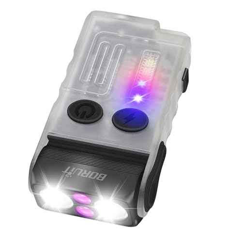 Boruit V20 Small Powerful Flashlight Super Bright with 365nm UV, Red Blue Green Warm Light, 180¡Æ Swivels, 110dB Buzzer, Mini Keychain Pocket Rechargeable LED Flashlights Usb EDC Clip Flash Light White