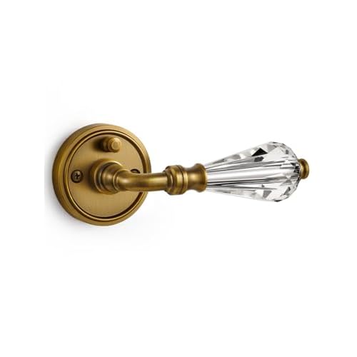1 Pack Antique Brass Glass Door Lever Privacy Crystal Door Levers Door Lever Interior Door Handle for Bedroom and Bathroom,Zinc Alloy