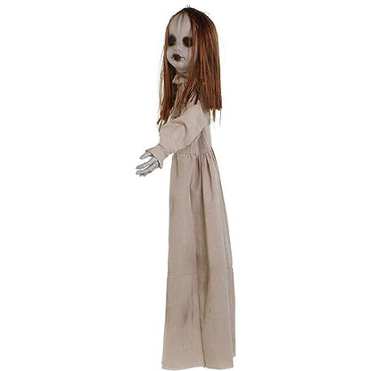 Haunted Hill Farm Floating, Talking Zombie Girl Animatronic with Blue Chest Light for Scary Free-Hanging Halloween Decoration,5 x 16 x 47