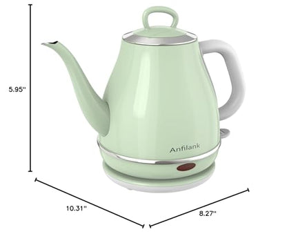 Anfilank Electric Gooseneck Kettle, 1L 1500WFast Boil, 100% Stainless Steel BPA Free Pour-Over Coffee & Tea Kettle,Water Boiler with Auto Shut & Boil-Dry Protectio,Green