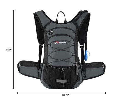 Hydration Pack Hiking Water Backpack - Miracol Insulated Water Bag with 2L Bladder Charcoal Grey
