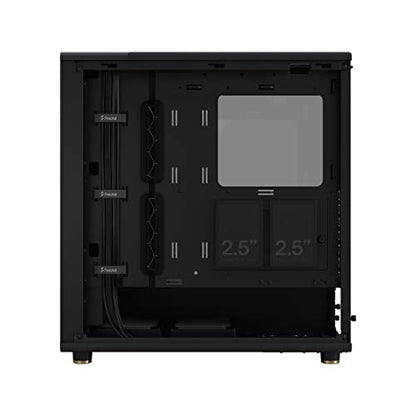 Fractal Design North Charcoal Black Tempered Glass Dark - Wood Walnut front - Glass side panel - Two 140mm Aspect PWM fans included - Type C USB - ATX Airflow Mid Tower PC Gaming Case