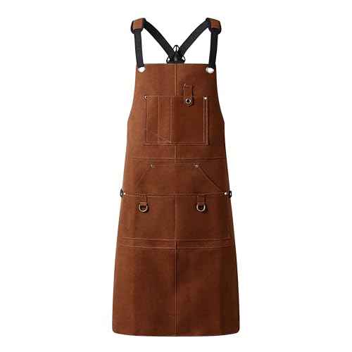 Flame Retardant And Waterproof 6 Pockets Leather Tool Apron for Outdoor Woodwork, Grilling,24'' X 36''