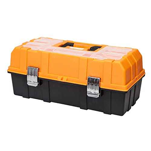 BIG RED ATRJH-3430B Torin 17" Plastic 3-Layer Multi-Function Storage Tool Box with Tray and Dividers, Black/Orange