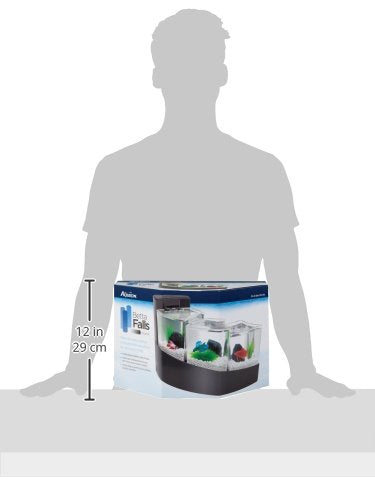 Aqueon Betta Falls 3 Section Aquarium Fish Tank With QuietFlow Power Filtration, Black