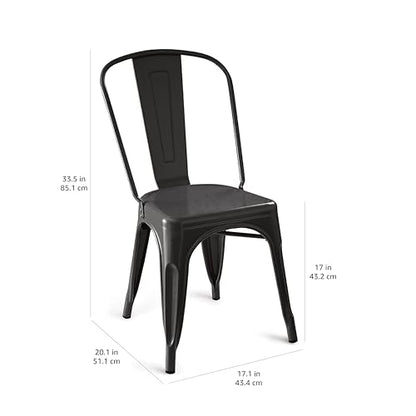 Amazon Basics Metal Dining Chairs, Matte Black, 1 Count (Pack of 4)