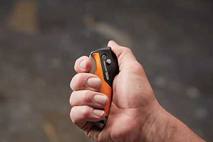 Fiskars CarbonMax Folding Utility Knife, Length 17cm, Stainless Steel Blade/Plastic Handle, Black/Orange, 1027224
