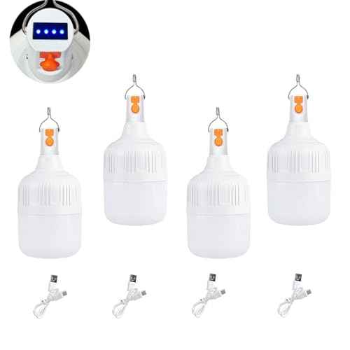 100W Camping Lights Portable Rechargeable Lantern Hanging Tent Lamp Waterproof Battery Bulbs Outdoor High Bright 3 Mode 4 Power Display for Power Outages Canopy Vendors Gathering Emergency 4 Pack