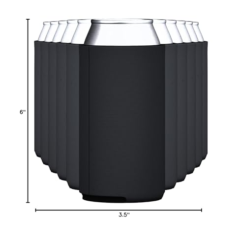 TahoeBay Slim Can Cooler Sleeves (12-Pack) Skinny Tall Cans 12 Oz Bulk Thin Seltzer Fit Sublimation Blanks for Vinyl Plain Blank Foam Beer Bottles Black White Assorted Solid Set (Black)