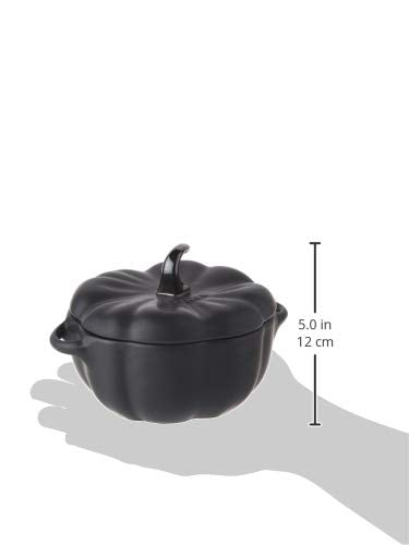 STAUB 0.5-qt Petite Ceramic Pumpkin, Oven & Stove Safe up to 572°F, Baking Dish, Candy Dish, Matte Black