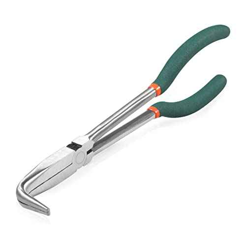 SPEEDWOX Long Reach Bent Nose Pliers 10 Inches 90 Degree Intermeshed Teeth Precision Fine Pliers for Hard to Reach Narrow Spaces High Leverage Reduce Efforts Non-slip Handle