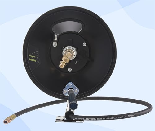 M MINGLE High Pressure Washer Hose Reel 150ft, Heavy Duty Steel Hose Reel, Manual Crank Power Washer Hose Reel with 3/8" Pressure Wash Hose, Swivel Arm and Mounting Bracket, 4000 PSI