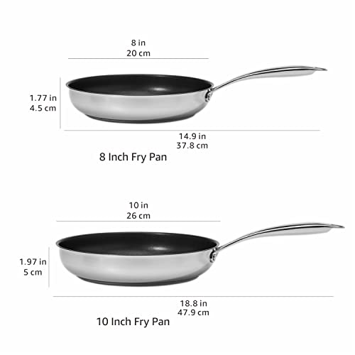 Amazon Basics 2-Piece Non-Stick Stainless Steel Fry Pan Set, Oven and Induction Safe, 10-Inch and 8-Inch