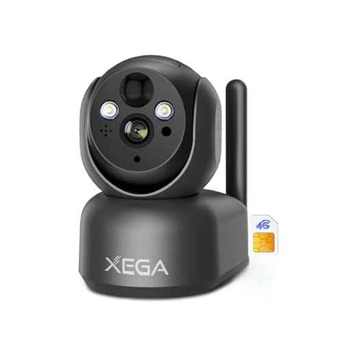 Xega 4G Cellular Security Camera Indoor Portable, 2K No WiFi Camera for Home Pet/Dog/Baby Wireless with Phone App, Battery Powered PIR Motion PTZ Color Night Vision Cloud/TF Storage Built-in SIM Card