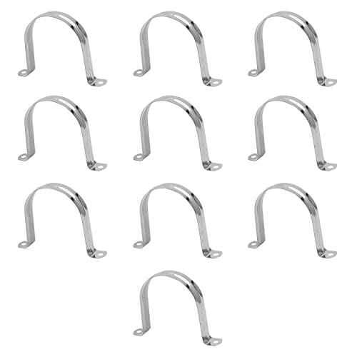 Waziaqoc 10PCS M100 Pipe Strap Clamp, 4 Inch Stainless Steel U Bracket, 2 Hole Hose Hanger, Rigid Pipe Hanger Tube Strap Tension Clips for Dust Collection Hose and Pipe, Rubbe Hoses, Plastic Gas Pipes