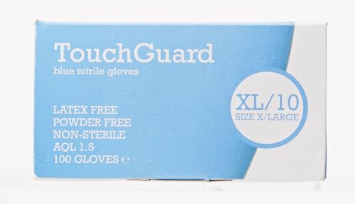 Touchguard Disposable Gloves Blue Nitrile - Latex and Powder Free - Multi-Purpose - Food Grade Gloves - Extra Strong Gloves - Box of 100 - Blue - Size XL