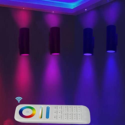 Exterior Double Up Down Outdoor Wall Lights, Mi.Light Remote Control RGB Color Changing 1200lm Warm White 3000k RGB+CCT Cylinder Outdoor Wall Light, Smart LED Exterior Lighting (4 Pack)