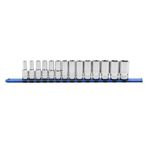 MIXPOWER 3/8" Drive Mid-Length Socket Set with Storage Rails, 14-Piece, 6 Point, 6-19mm, CR-V, Metric, Semi-Deep Socket Set