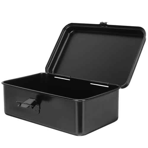 DOITOOL Small Metal Tool Box Portable Tool Box Organizer, Hip Roof Style Portable Steel Tool Box with Metal Latch Closure for Tools Storage (Black, 7.86x4.91x3.07in)