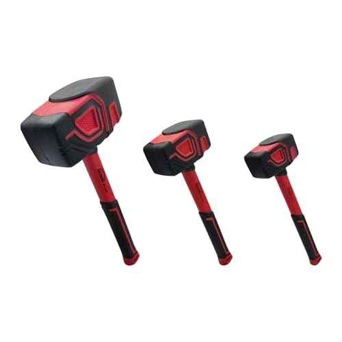 3-Piece Rubber Mallet Set - 10oz, 20oz & 36oz Heavy Duty Hammers with Soft Rubber Handles for Flooring & Soft Blow Tasks