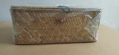 Wicker Storage Basket Woven Rattan Storage Box With Lids Seagrass Laundry Baskets Makeup Organizer For Bathroom, Living Room, Kitchen (M)