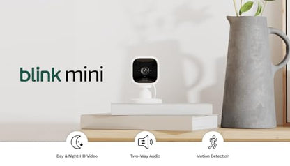 Blink Mini | Indoor plug-in pet security camera, 1080p HD day and night video, motion detection, two-way audio, easy setup, Alexa enabled — 1 camera (White)