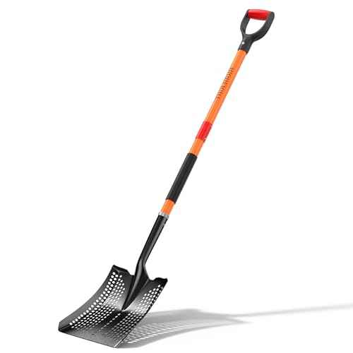 HIGHLIGHT Sifting Shovel, Heavy Duty Metal Sand Sifter for Beach, 45" Long Sifter Shovel for Beach Fun, Chicken Coop, Farm Goat Stall Sand Poop Cleaning, with Ergonomic D-Grip Handle