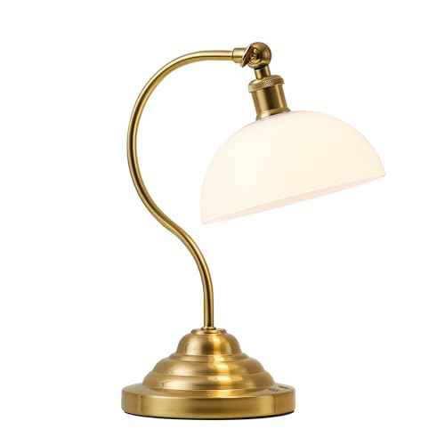 Cordless LED Table Lamp, 180¡Æ Swing Arm Desk Lamp, Battery Operated,Dimmable/3 Color, Vintage Rechargeable Table Light for Living Room,Bedroom,Bedside, White Shade, Brass