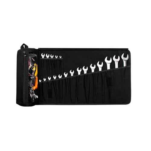 Heavy-Duty Canvas Wrench Roll | 19+1 Pockets Wrench Organizer Bag, Portable All-in-One Wrench Roll Up Pouch for Mechanics & DIYers | Ideal Father's Day Gift for Men