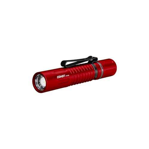 COAST XT10R 280 Lumen USB-C Rechargeable Pocket Flashlight/Penlight with TWIST FOCUS and Two-Way Clip, 3 Bite Caps included, Pocket Size for EDC, Work and Emergencies, RED