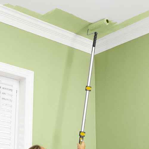 4-12 FT Paint Roller Extension Pole, Multi-Purpose Aluminum Alloy Telescopic Telescoping Rod with Universal Twist-on Metal Tip Flip-Lock Design, Sturdy for Painting, Cobweb Dusting & Window Clean